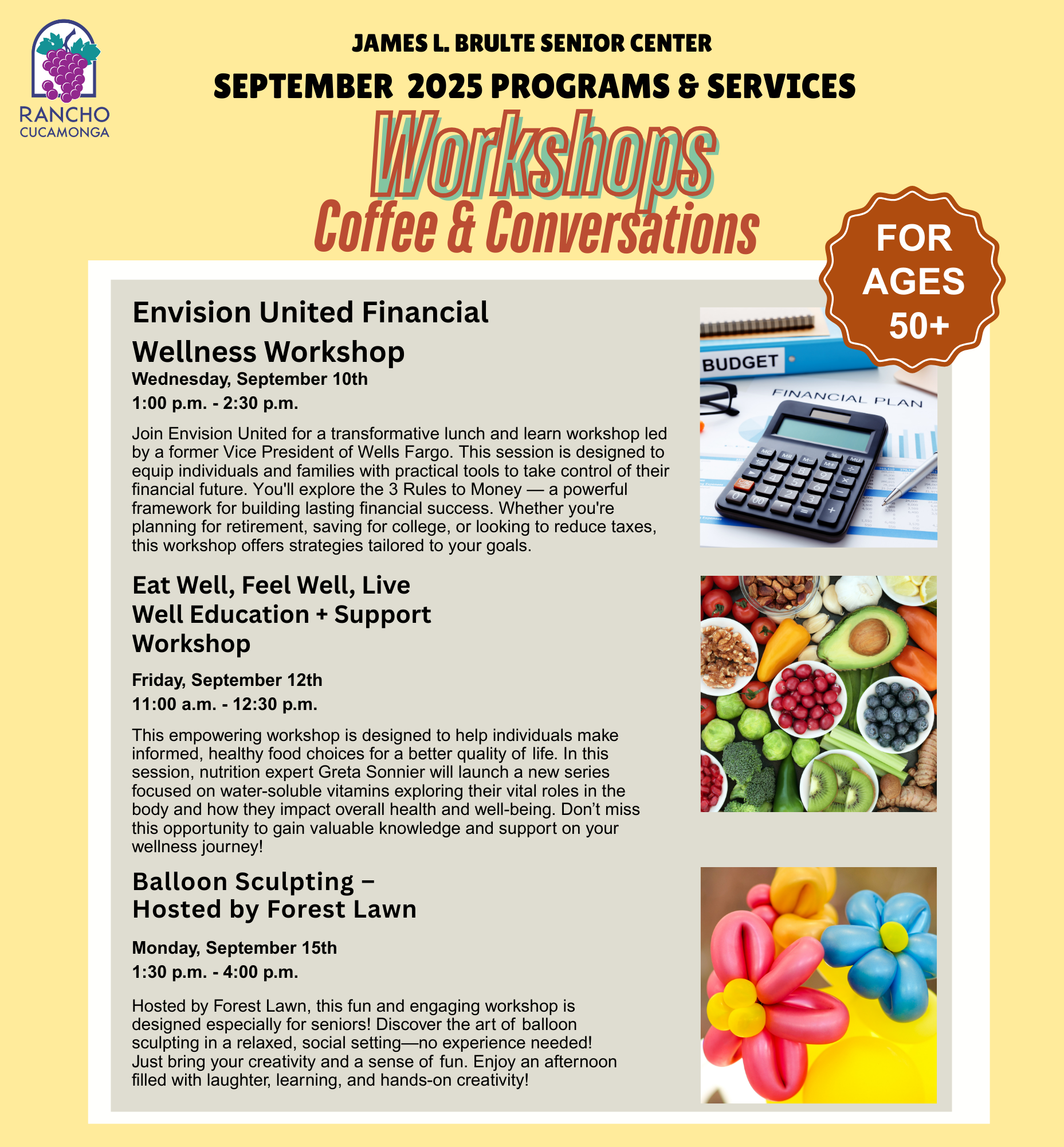 James L. Brulte Senior Center September Workshops and Programs