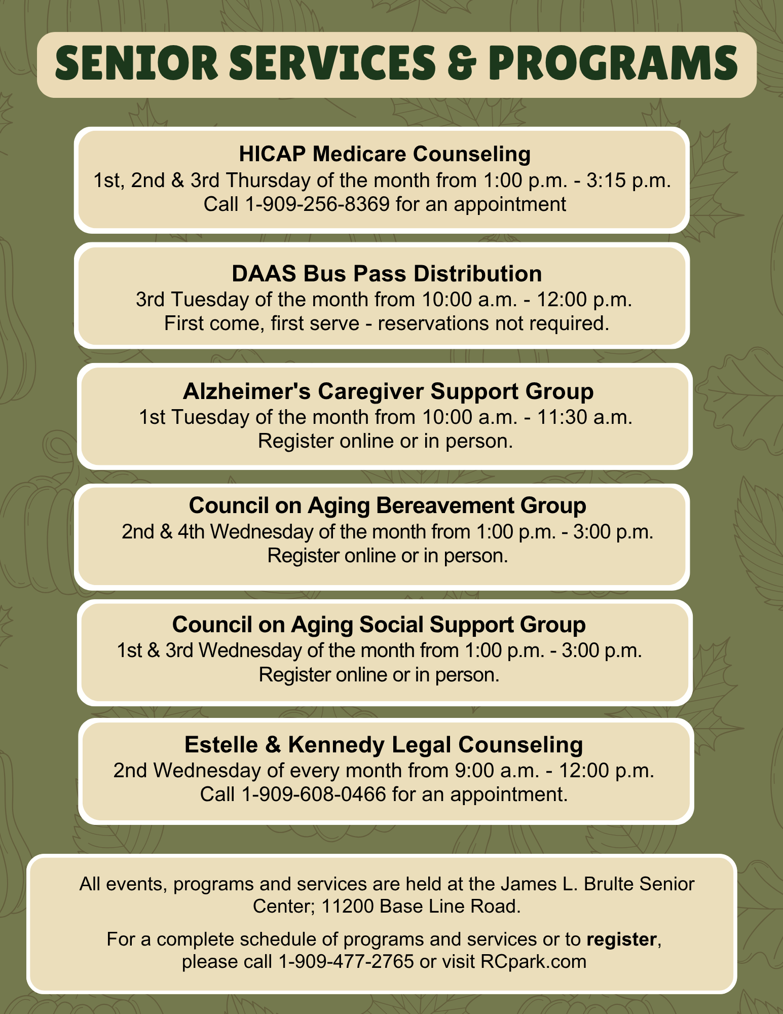 James L. Brulte Senior Center September Workshops and Programs 2