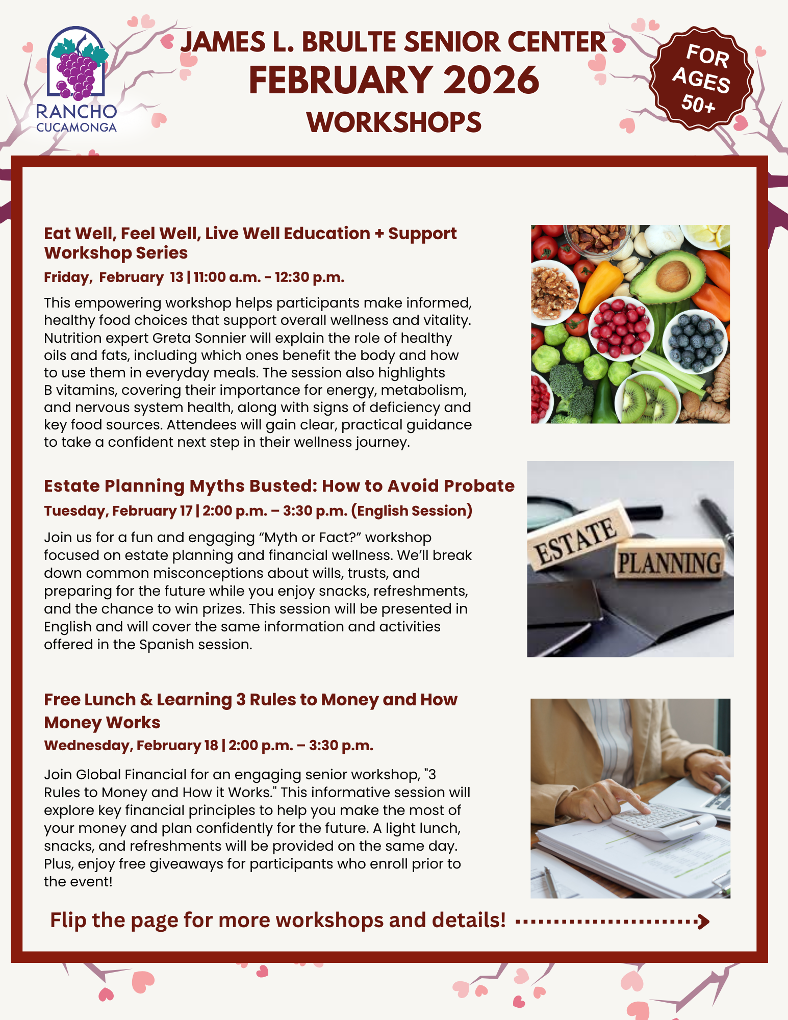 James L. Brulte Senior Center. February 2026 Workshops