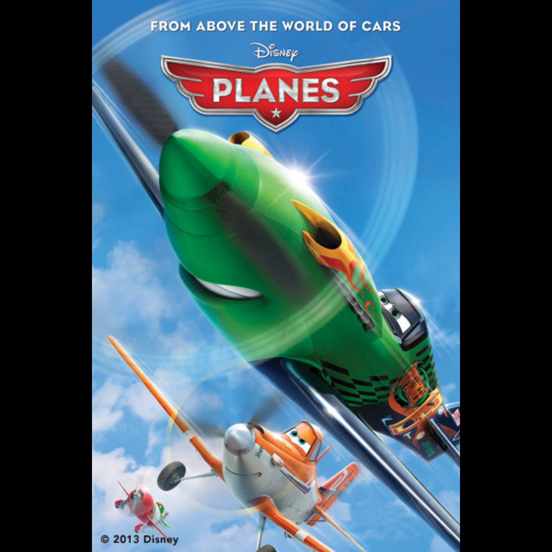 Poster for the Disney movie ‘Planes,’ showing animated aircraft racing through a blue sky.