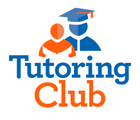 Logo showing two simplified human‑figure icons: one in orange positioned in front, and one in blue behind wearing a graduation cap. Below the figures, the words 'Tutoring Club' appear, with 'Tutoring' in blue and 'Club' in orange.