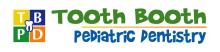 Tooth Booth Pediatric Dentistry Logo. Green and Blue text colors. Four squares icon with each letter spelling out T, B, P, D and a tooth icon placed in the middle.