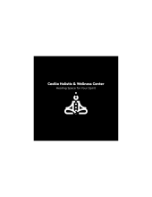 abstract shapes in a form of a person in a yoga pose. White text, Cecilia Holistic & Wellness Center logo. Tag line: Healing Space for Your Spirit.