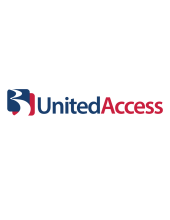 Blue and red text, United Access logo