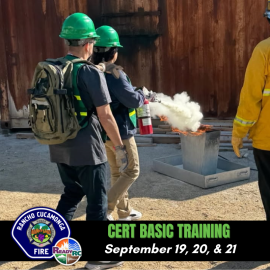 CERT  students extinguishing simulated trash can fire 