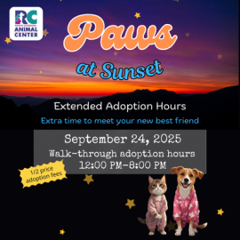 RC Animal Center Paws at Sunset Adoption Event graphic 