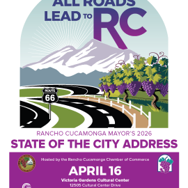 State of the City save the date graphic with theme All Roads Lead to RC April 16 