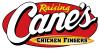 Raising Cane's Chicken Fingers Logo. Red oval background with Yellow, White, and Black text.