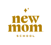 New Mom School logo in gold lettering with stars.