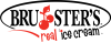 Logo with the text ‘Bruster’s real ice cream’ featuring two red cherries forming part of the wordmark.