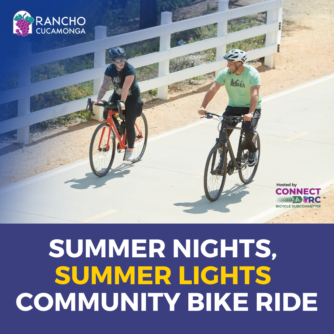 Summer Nights, Summer Lights Community Bike Ride with 2 people biking side by side on the PE Trail