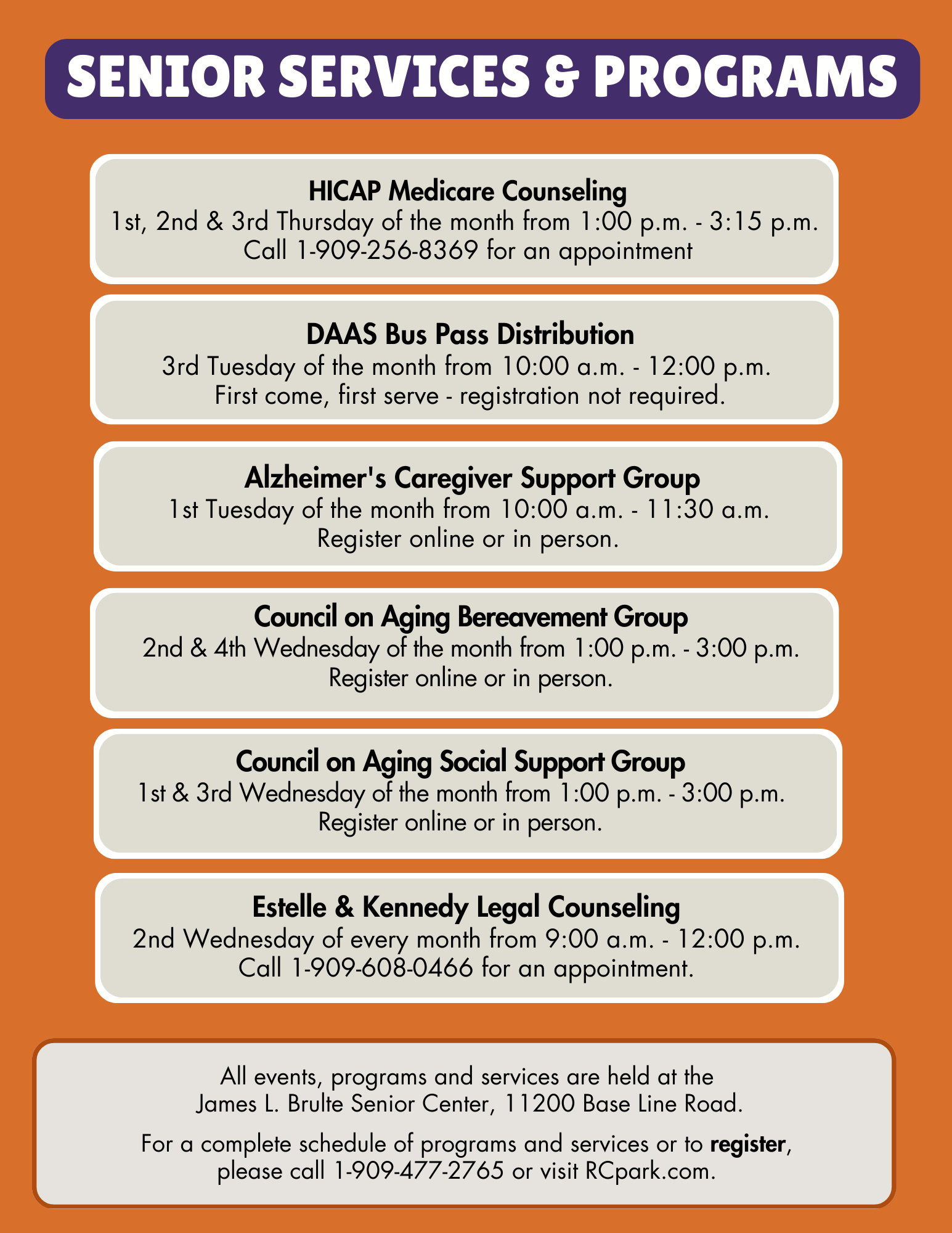 James L. Brulte Senior Center October Workshops and Programs