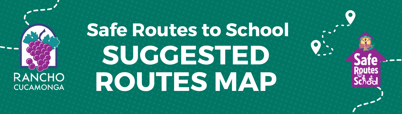 Safe Routes to School Suggested Routes Map Website Header with a green background and dotted walking lines