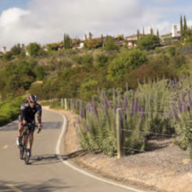 Man biking on road