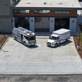 Front of Fire Station with fire engine