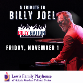 A Tribute to Billy Joel. Billy Nation Logo. Friday, November 1. Man wearing sunglasses playing piano