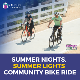 Summer Nights, Summer Lights Community Bike Ride with 2 people biking side by side on the PE Trail