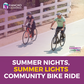 Summer Nights, Summer Lights Community Bike Ride for August 2025 with 2 people riding their bikes on Pacific Electric Trail