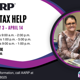 2026 AARP Free Tax Help. Feburary 3 - April 14, Tuesdays: 9:00 a.m. – 2:00 p.m. Thursdays: 1:00 p.m. – 5:00 p.m. Saturdays: 9:00 a.m. - 1:00 p.m.