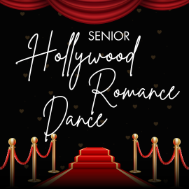 Illustration of a red carpet walk way with stanchions for the Senior Hollywood Romance Dance.